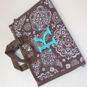 Thirty -one, brown floral cosmetic bag. Personalized initial K